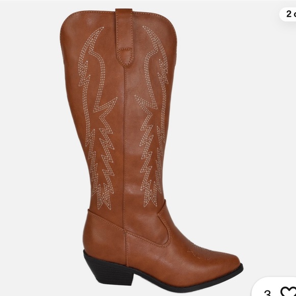 Soda Women Cowgirl western stitched boot point toe knee high brown - Picture 2 of 4